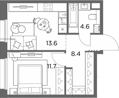 1-комн., 38.3 м², 3/6 этаж, ЖК «Станиславский»