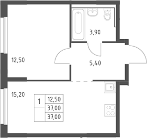 2-комн., 37 м², 17/20 этаж, ЖК «Химки Парк»