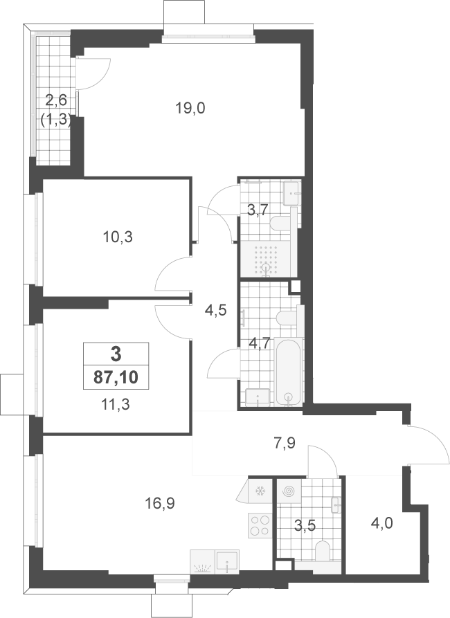 4+ комнаты, 85.8 м², 2/22 этаж, ЖК «Скандинавия»