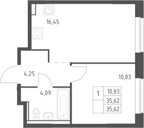 2-комн., 35.62 м², 17/17 этаж, ЖК «Егорово парк»
