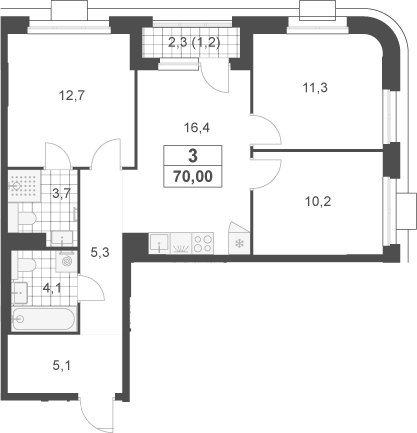 4+ комнаты, 68.8 м², 18/23 этаж, ЖК «Южные сады»