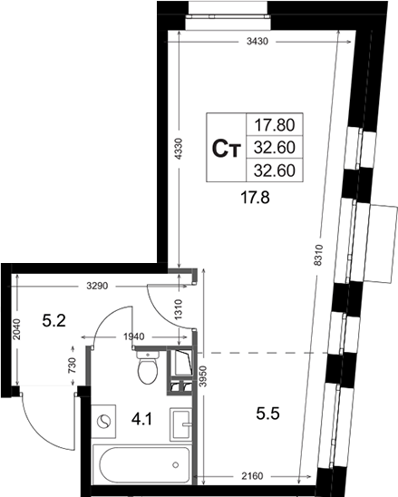 Студия, 32.6 м², 3/3 этаж, ЖК «Кореневский Форт 2.3»