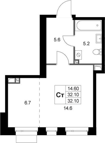 Студия, 32.1 м², 2/3 этаж, ЖК «Кореневский Форт 2.3»