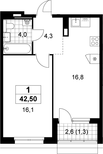 2-комн., 41.2 м², 12/19 этаж, ЖК «Деснаречье»