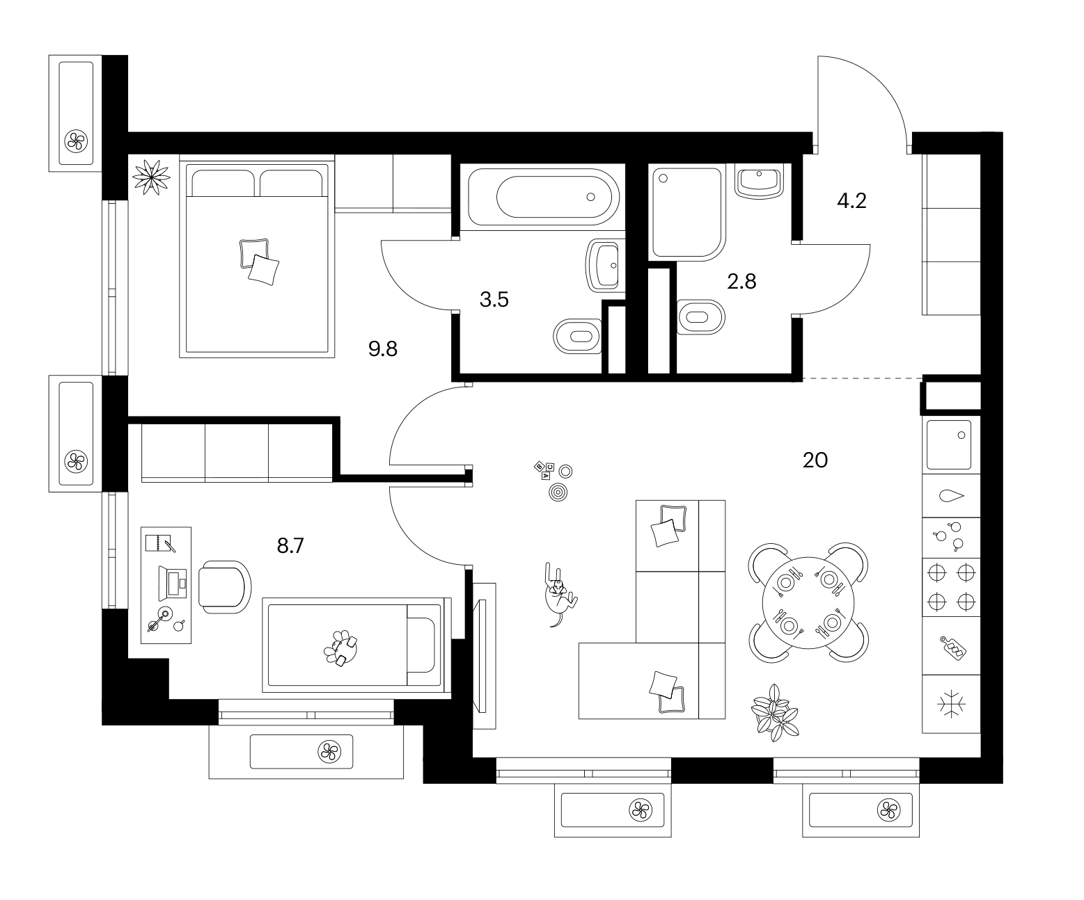 2-комн., 49 м², 23/25 этаж, ЖК «Ярославский»