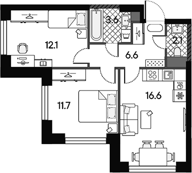 3-комн., 52.7 м², 30/43 этаж, ЖК «МАРК»