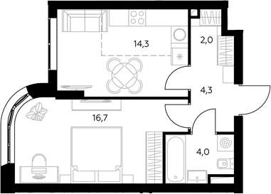 1-комн., 41.5 м², 23/43 этаж, ЖК «Адмирал»