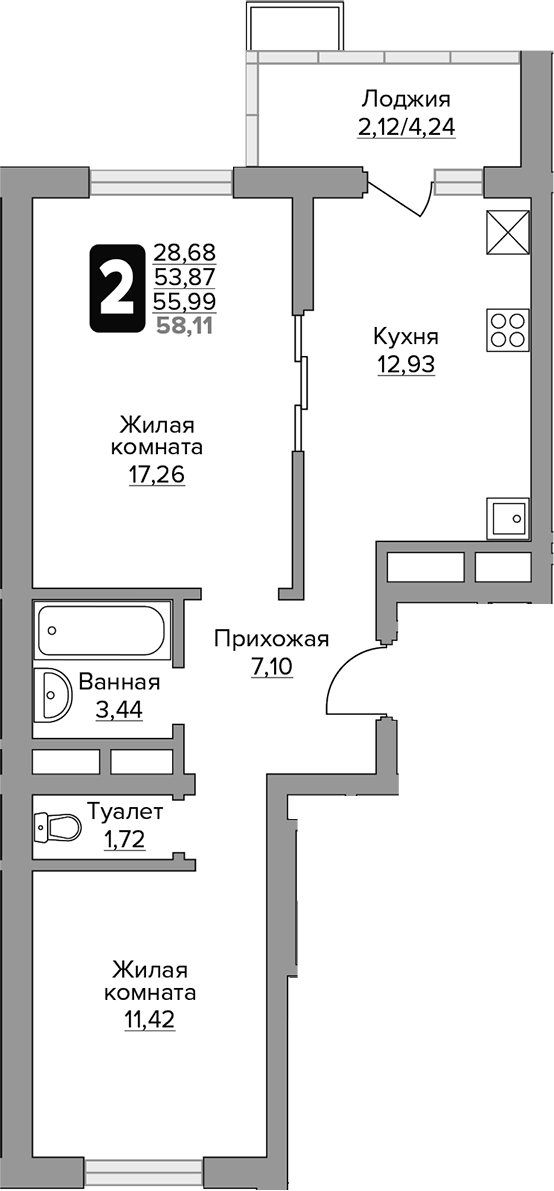 2-комн. Гранель Алексеевская роща