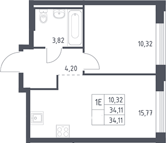 2-комн., 34.11 м², 11/12 этаж, ЖК «Рублевский квартал»