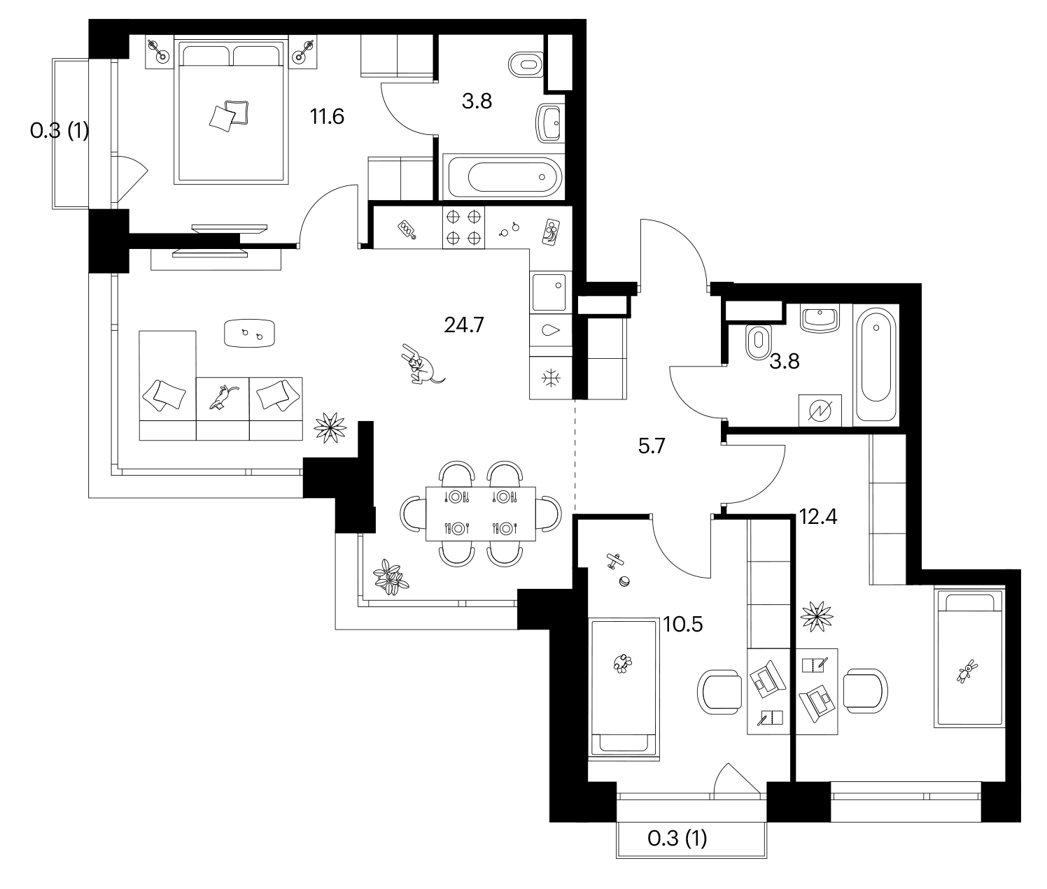 3-комн., 72.5 м², 20/35 этаж, ЖК «Строгино 360»