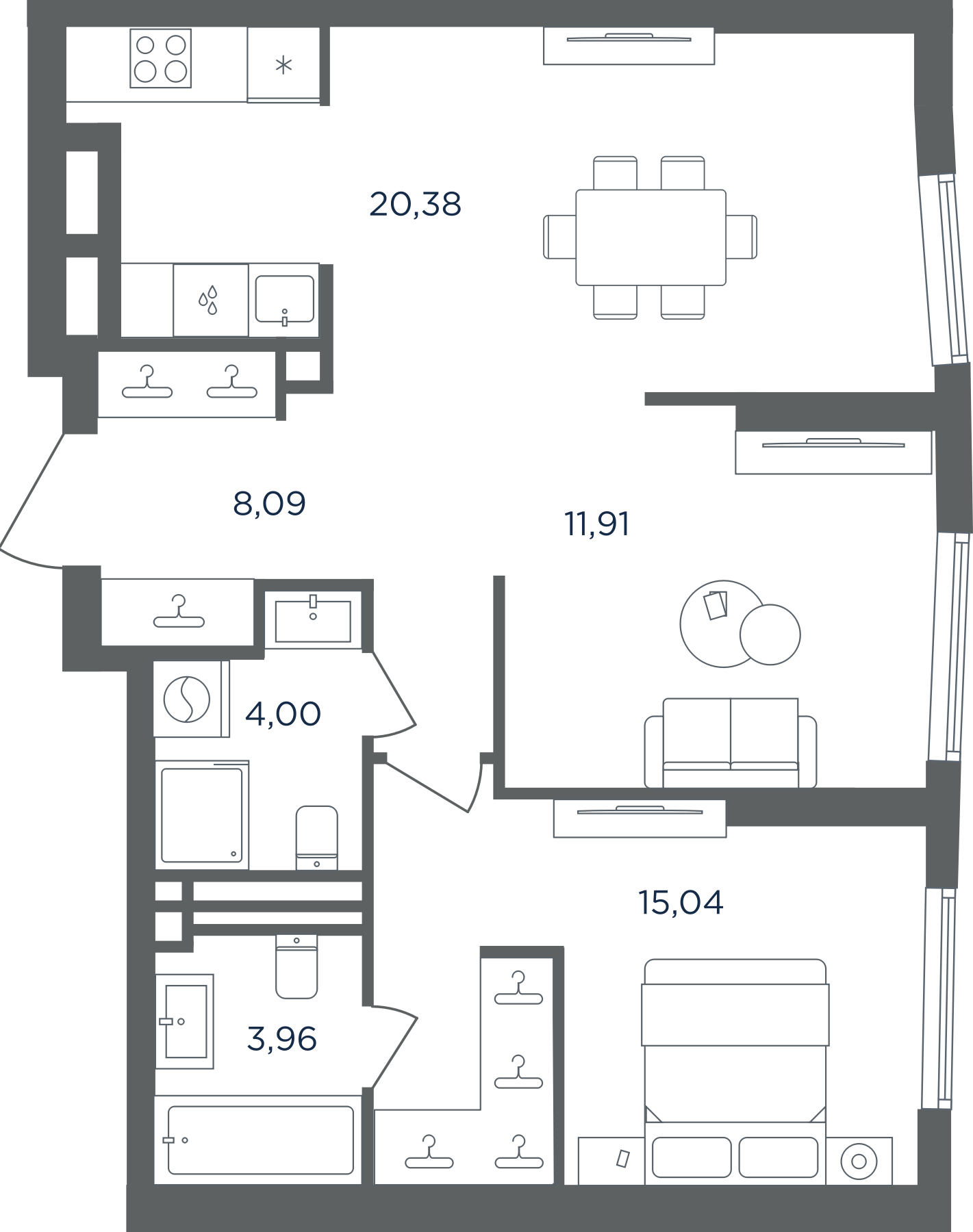 2-комн., 63.38 м², 6/30 этаж, ЖК «Сикрет Гарден»