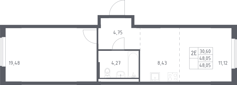 2-комн., 48.05 м², 3/17 этаж, ЖК «Мытищи Парк»