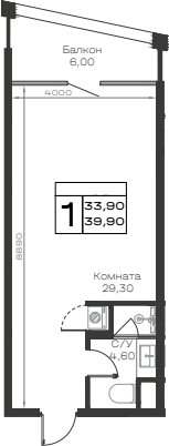 Студия, 33.9 м², 5/6 этаж, ЖК «Хако»