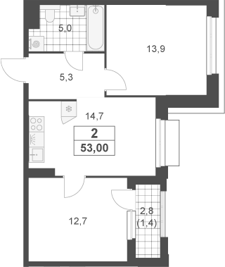 2-комн., 51.6 м², 16/23 этаж, ЖК «Южные сады»