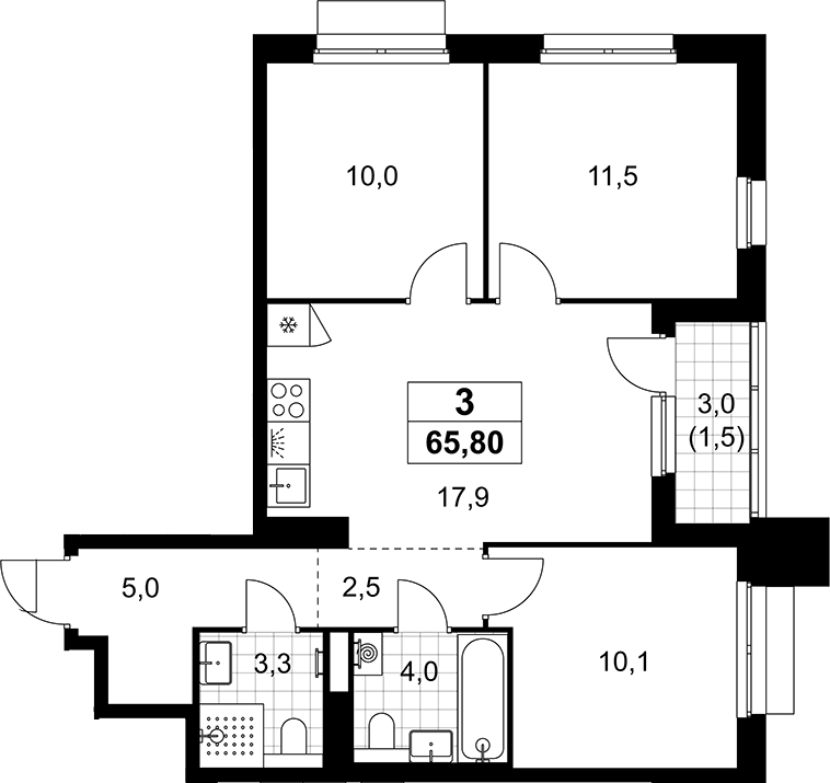 4+ комнаты, 64.3 м², 16/17 этаж, ЖК «Деснаречье»