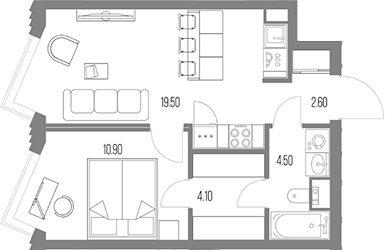 1-комн., 41.6 м², 51/54 этаж, ЖК «Северный Порт»