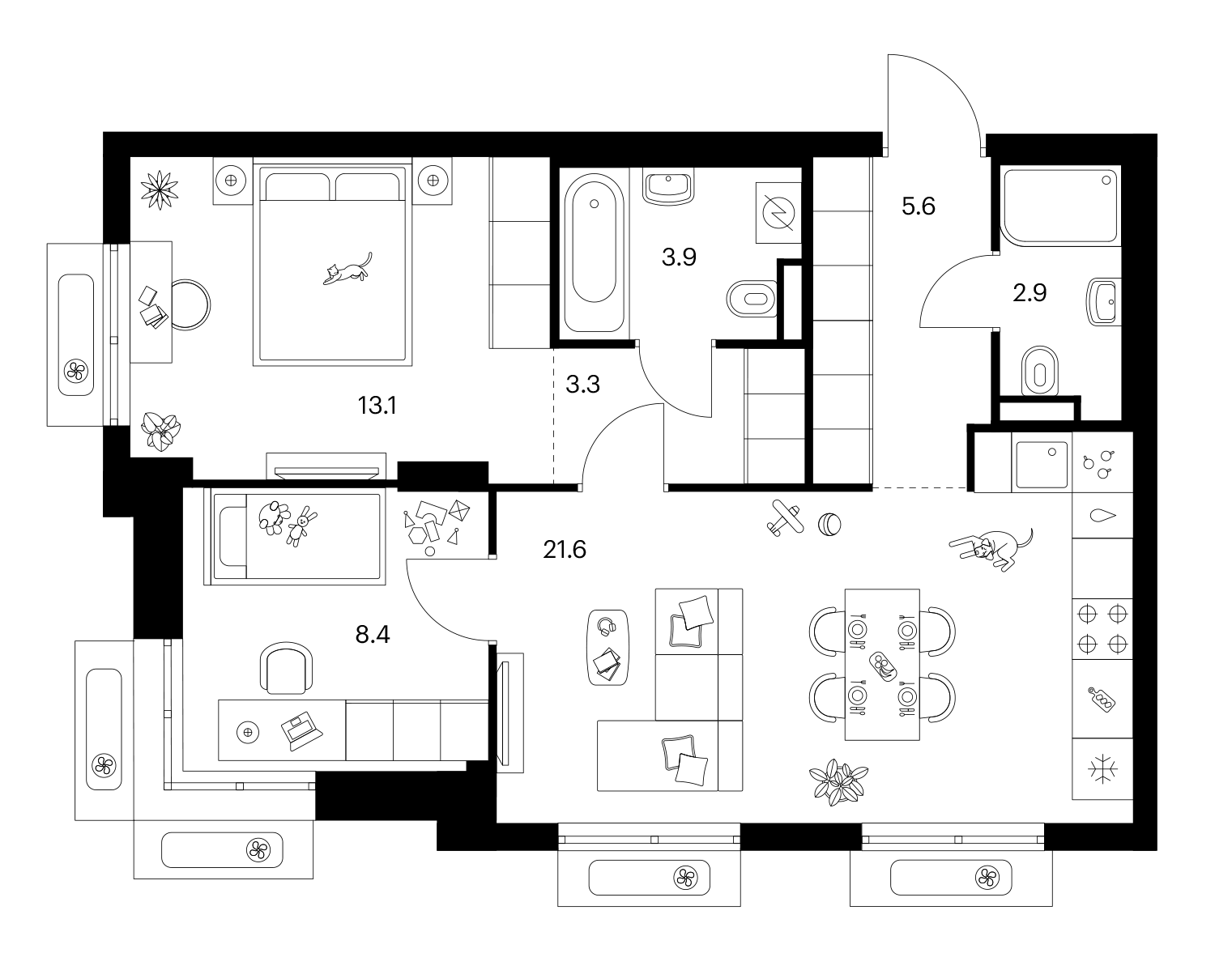 2-комн., 58.8 м², 20/25 этаж, ЖК «Ярославский»