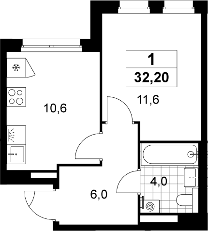 1-комн., 32.2 м², 5/12 этаж, ЖК «Деснаречье»