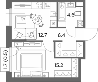 1-комн., 38.9 м², 4/6 этаж, ЖК «Станиславский»
