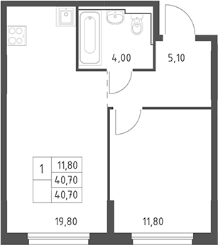 2-комн., 40.7 м², 15/25 этаж, ЖК «Химки Парк»