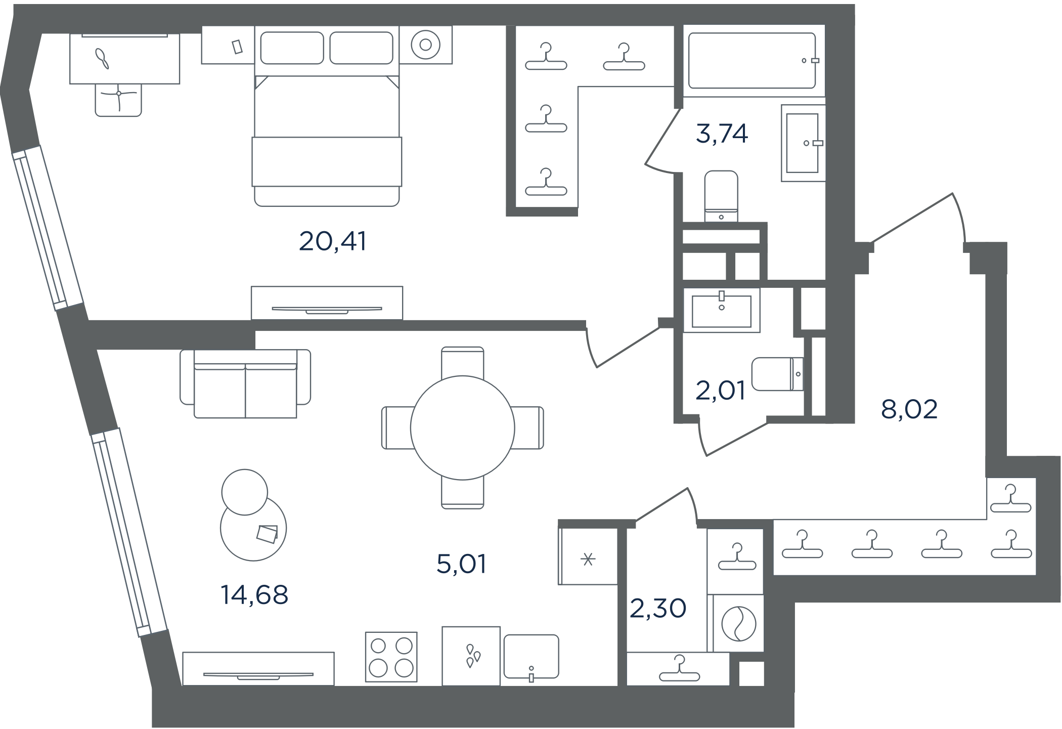 2-комн., 56.17 м², 6/30 этаж, ЖК «Сикрет Гарден»