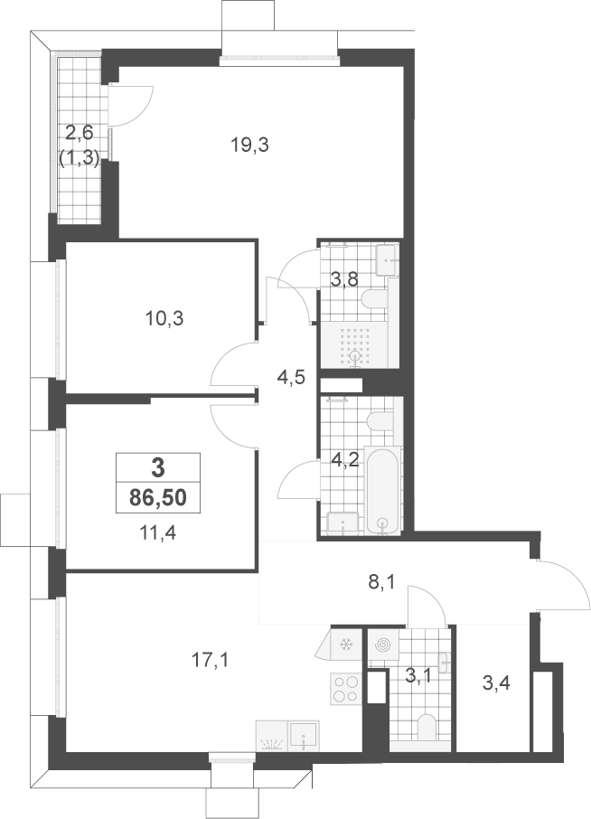 4+ комнаты, 85.2 м², 11/22 этаж, ЖК «Скандинавия»