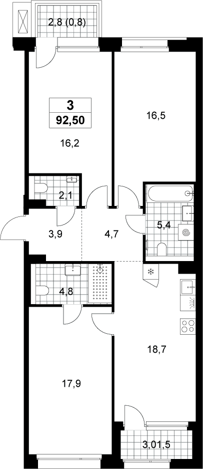 4+ комнаты, 90.2 м², 4/6 этаж, ЖК «Хольм»