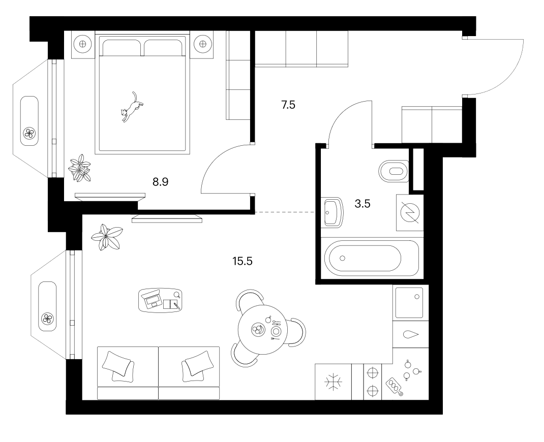1-комн., 35.4 м², 16/24 этаж, ЖК «Зеленый парк»
