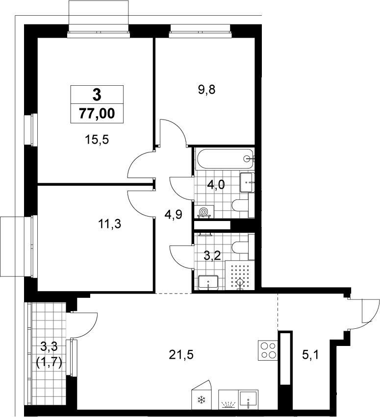 4+ комнаты, 75.3 м², 6/15 этаж, ЖК «Деснаречье»
