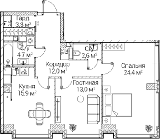 2-комн., 75.49 м², 17/41 этаж, ЖК «СЕЗАР БУДУЩЕЕ»