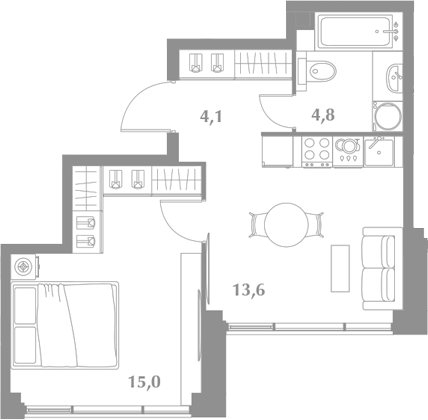 1-комн., 37.5 м², 8/13 этаж, ЖК «Зиккурат Преображенский»