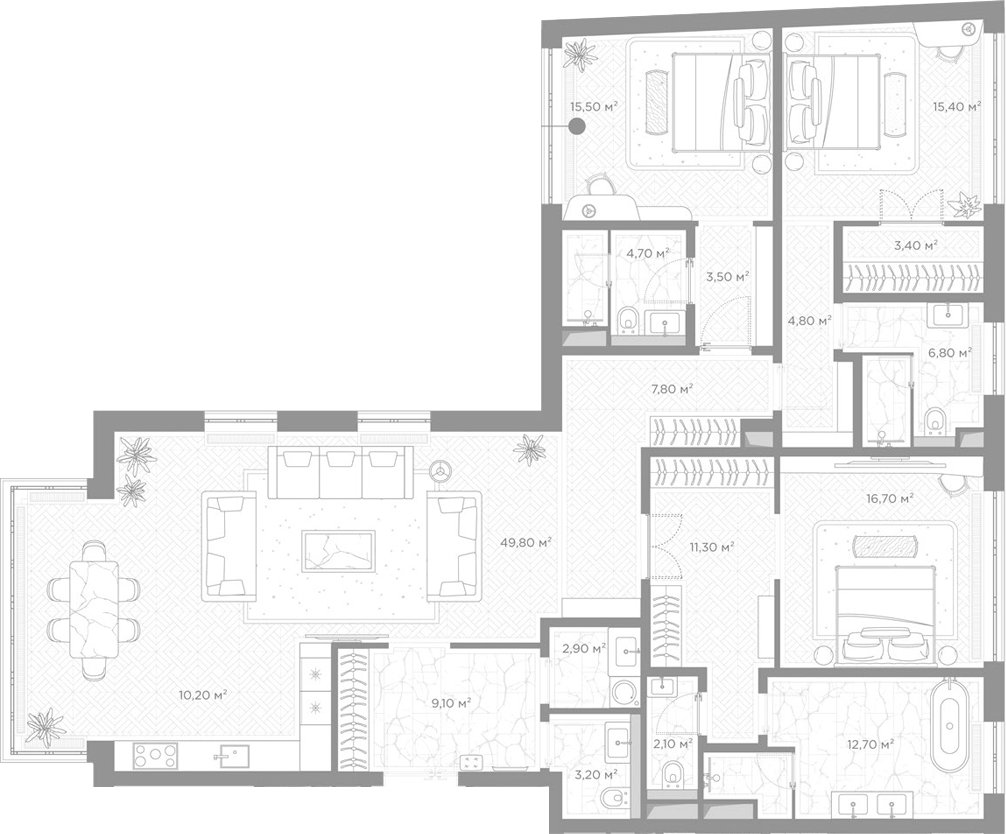 3-комн., 179.9 м², 3/6 этаж, ЖК «Николь»
