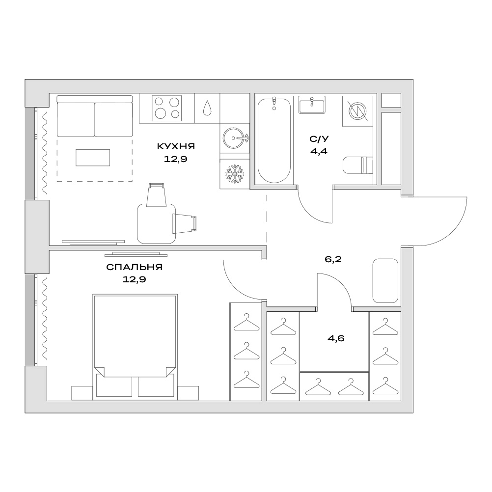 1-комн., 41 м², 6/22 этаж, ЖК «Детали»