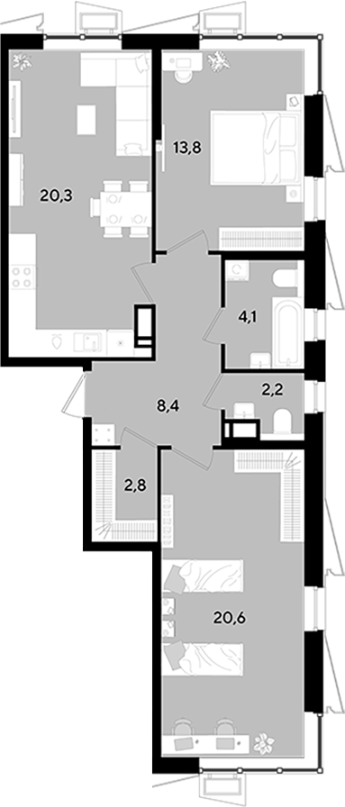 3-комн. квартира, 72.2 м² в ЖК Парк Победы — фото 2