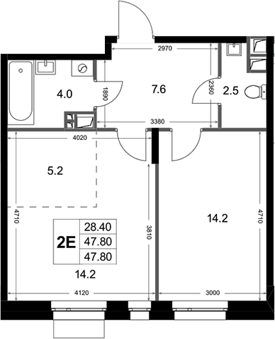 2-комн., 47.8 м², 3/3 этаж, ЖК «Кореневский Форт 2.3»