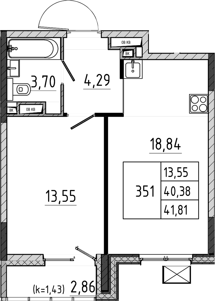 2-комн., 40.38 м², 17/17 этаж, ЖК «Поварово-Молодежный-2»