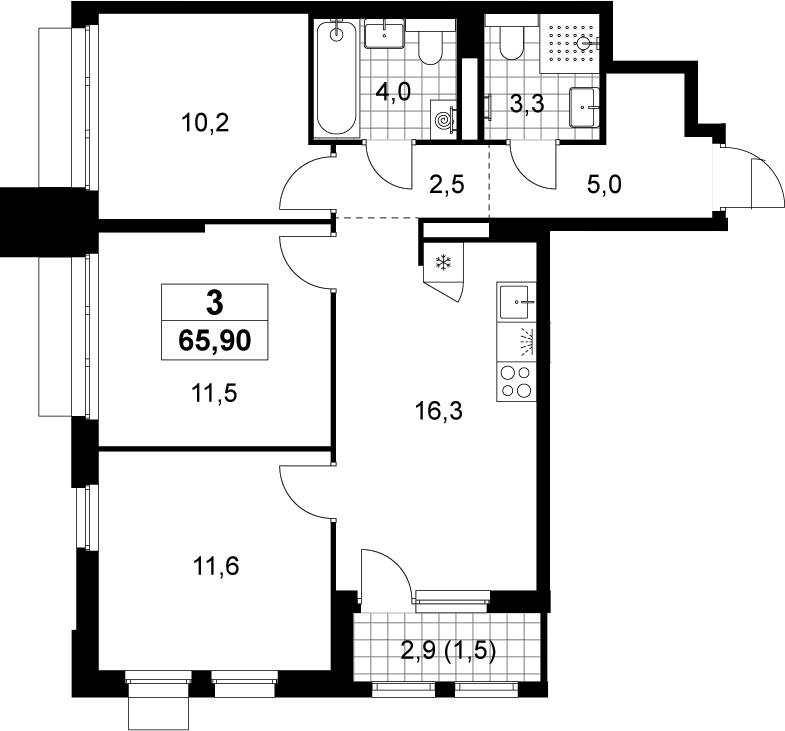 3-комн., 64.4 м², 10/22 этаж, ЖК «Деснаречье»