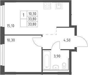 2-комн., 33.8 м², 16/20 этаж, ЖК «Химки Парк»