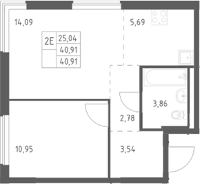 2-комн., 40.91 м², 5/17 этаж, ЖК «Мытищи Парк»