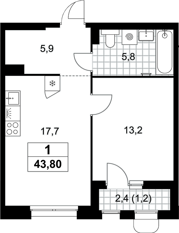2-комн., 42.6 м², 10/10 этаж, ЖК «Прокшино»