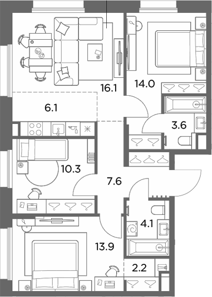 4+ комнаты, 77.9 м², 3/6 этаж, ЖК «Станиславский»