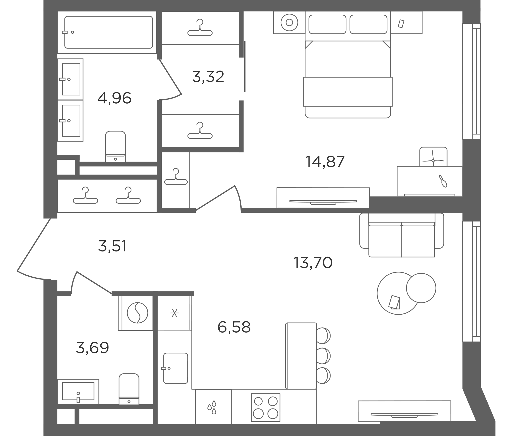 2-комн., 50.63 м², 19/30 этаж, ЖК «Сикрет Гарден»