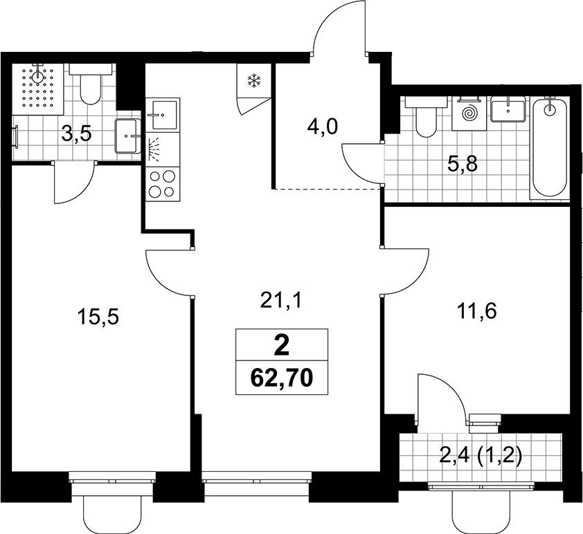 3-комн., 61.5 м², 3/10 этаж, ЖК «Прокшино»