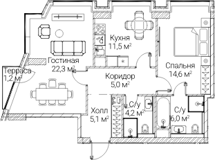 2-комн., 67.07 м², 39/60 этаж, ЖК «СЕЗАР БУДУЩЕЕ»