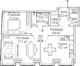 2-комн., 62.04 м², 56/60 этаж, ЖК «СЕЗАР БУДУЩЕЕ»