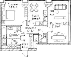 2-комн., 68.93 м², 21/60 этаж, ЖК «СЕЗАР БУДУЩЕЕ»