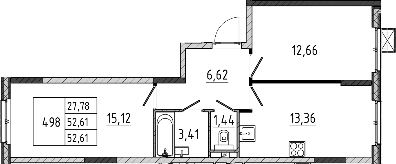 2-комн., 52.61 м², 2/17 этаж, ЖК «Поварово-Молодежный-2»