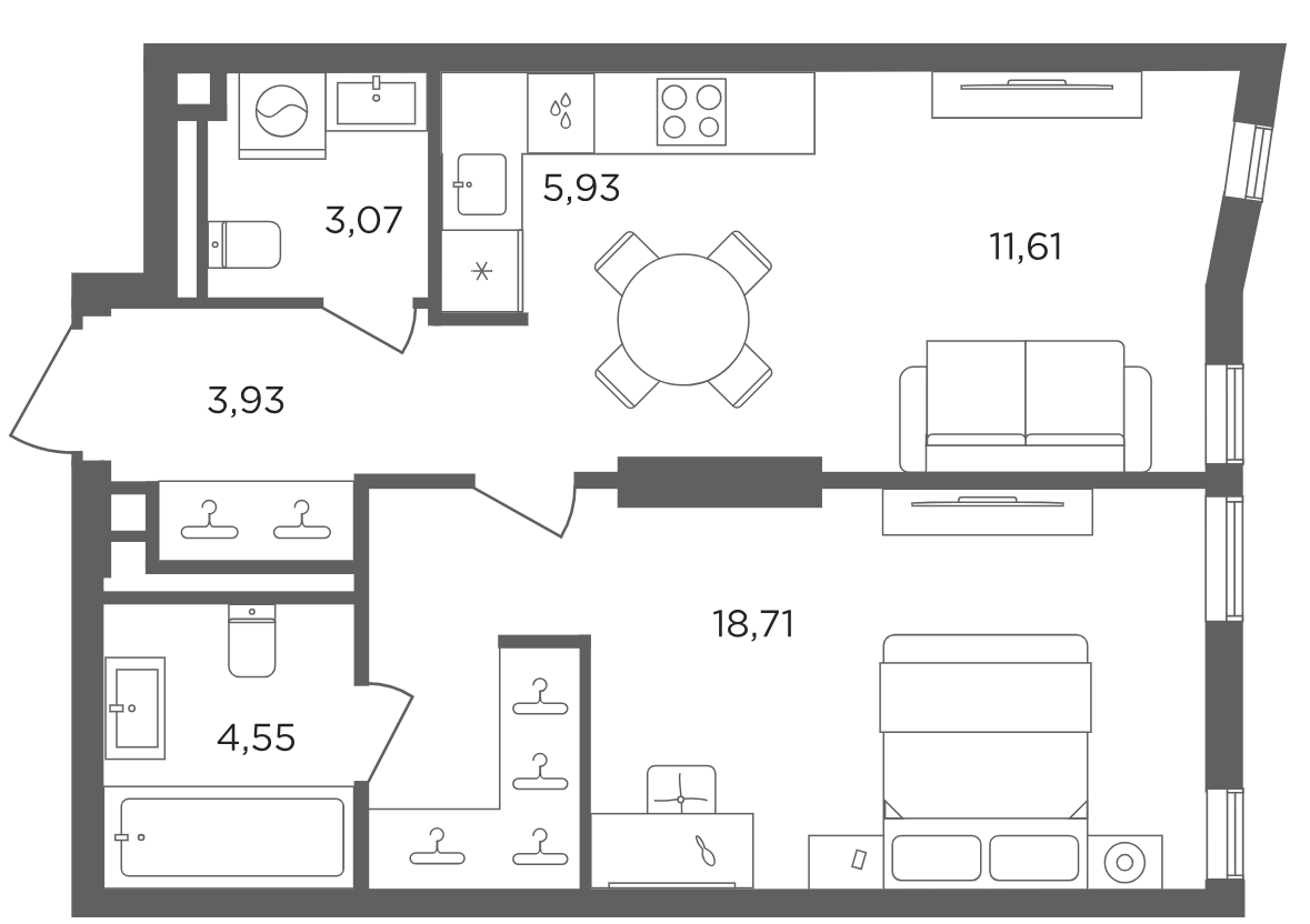 2-комн., 47.8 м², 7/30 этаж, ЖК «Сикрет Гарден»