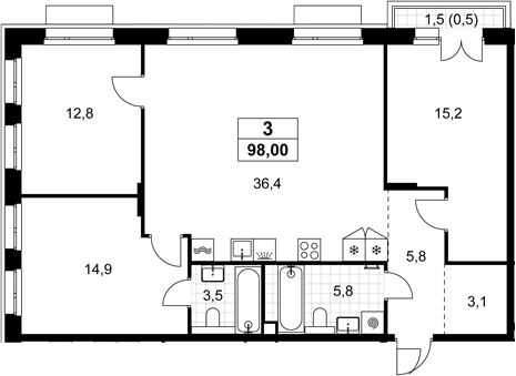 4+ комнаты, 97.5 м², 4/8 этаж, ЖК «Хольм»