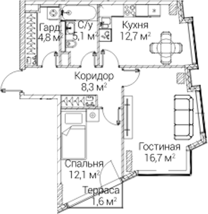 2-комн., 58.52 м², 2/12 этаж, ЖК «СЕЗАР БУДУЩЕЕ»